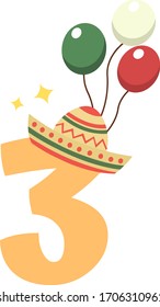 3 number in sombrero with balls