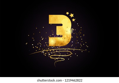 3 number with star and golden glitter on black background suitable for icon or typography logo design