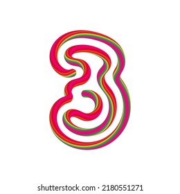 3 number with swirl candy. Vector candy and sugar font for bright logo, your application, sweet identity and more