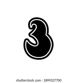 3 number three font decorative hand drawn lettering, vector numeral. Handwritten typographic design. Cartoon funny bold number for logo, poster, postcard, hand drawn design. Vector numbers, lettering.