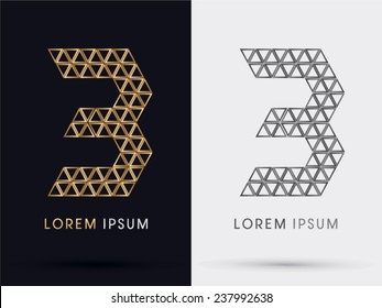 3, Number three, third alphabet  font from Gold triangle, logo, symbol, icon, graphic, vector 