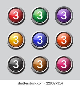 3 Number Vector Colorful Web Icon