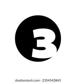 3 Number vector icon in round shape.