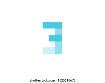 3 números, logotipo vectorial, fuente de diseño de corte de papel de tonos azules .Aislado sobre fondo blanco. Ilustración Eps10