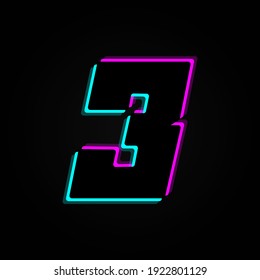 3 number vector trendy colors neon font. For dark night theme, vibrant identity, techno design, app logo and more