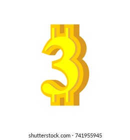 3 numeral bitcoin font. three numeric Crypto currency alphabet. Lettering virtual money. Vector illustration