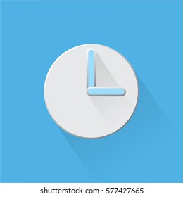 3 O'clock. Clock icon vector illustration flat design on blue background. 