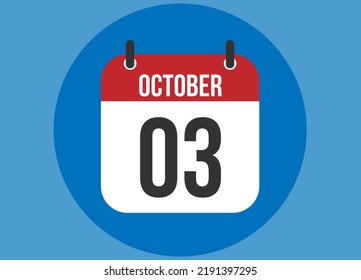 3 October blue calendar vector. Calendar october with circle in background clear.