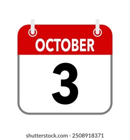 3 de octubre, icono de fecha de calendario sobre fondo blanco.