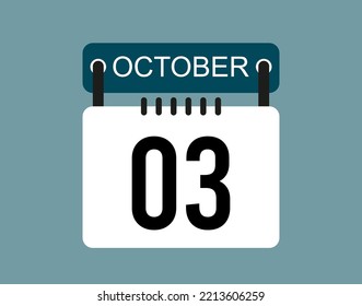 3 October calendar icon. October calendar date and month icon with black number