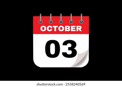 3 October calendar icon text page monthly web design on red, white and black background vector, icon, or illustration with the month of October 3