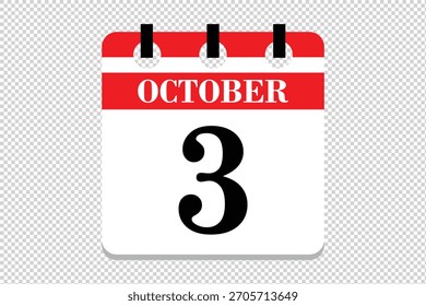 Vector Icono del calendario del 3 de octubre, ícono del calendario del mes de octubre de las 3 fechas, ícono del calendario del 3 de octubre, ícono del calendario del Vector.