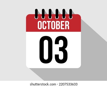3 October calendar vector icon. Red october date for the days of the month