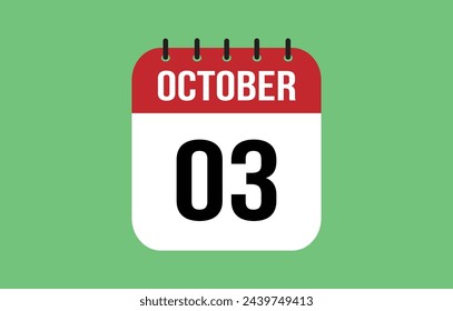 3 de octubre. Ilustración vectorial del calendario de octubre.