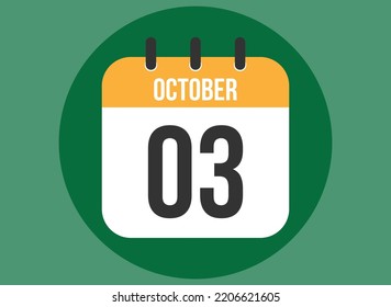 Vector del calendario verde del 3 de octubre. Calendario de octubre con círculo en fondo claro.