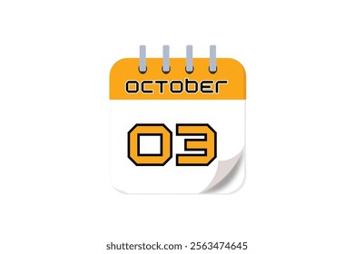 3 October month single day vector, illustration, calendar with yellow, black and white color background calendar October 3