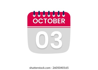 3 October  month single day vector, illustration, calendar with red, off white and white color background calendar October 3