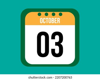 Vector del calendario anaranjado del 3 de octubre. Fecha de octubre con cuadrado sobre fondo claro.