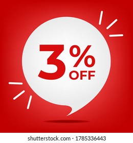 3% de descuento. Cartel con un 3% de descuento. Burbuja blanca sobre un vector de fondo rojo.