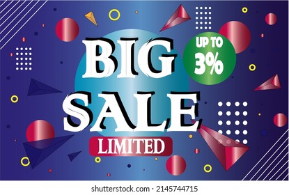 3% off. Big sale banner promotion template in blue and green. discount on store products