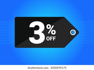 3% off. Black and blue tag with Three Percent discount. Shopping concept vector. Vector illustration.