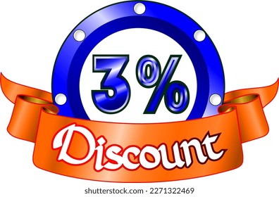 3% off, blue disk and orange ribbon, vector illustration for wholesale and retail, illustrative art, beautiful illustration, vector. God is good!