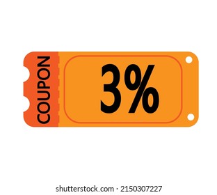 3% Off Coupon Vector. Orange Perforated Coupon Template On White Background For Stores