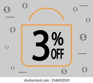 3% de descuento. Banner oscuro para tiendas y promociones. Bolsa de compras
