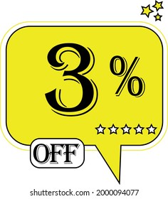 3% de descuento en globo amarillo flotante para ofertas promocionales y descuentos.