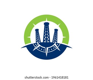 3 oil rig inside compass or coordinate