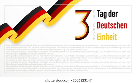 3 Oktober, Tag der Deutschen Einheit, vector illustration.Translated to English as Happy Unity Day Germany, with a bent waving ribbon in the colors of the German national flag