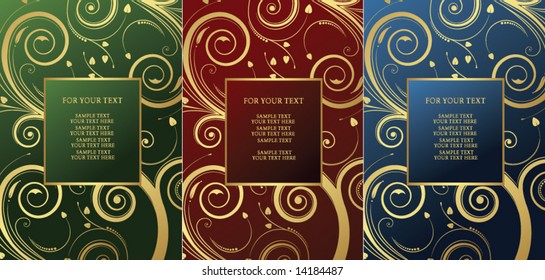 3 old vector floral gold frames