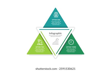3 Option triangle infographic. Presentation, Report, Information and Data. Vector illustration.