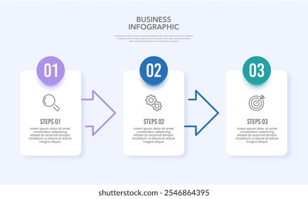3 Opciones elemento y flecha Infografía para empresas. Presentación, Plan y Estrategia Empresarial. Ilustración vectorial.