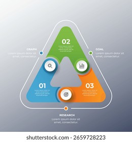 3 opções infográfico ciclo conectado processos com ícones de marketing. Ilustração vetorial.