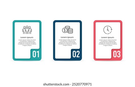 3 Opciones Plantilla de diseño de marco infográfico . Presentación de negocios, Anuncio, Folleto, Estrategia y Marketing. Ilustración vectorial.