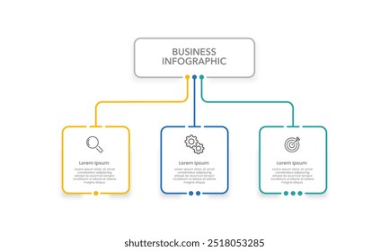 3 Options infographic line square elements for your business. Business presentation, Organization, workflow and strategy. Vector illustration.