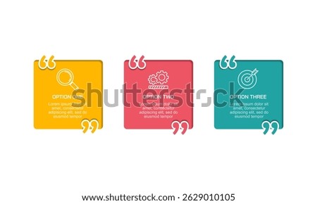 3 options infographic quote square frame. Presentation, Plan, Information and Strategy. Vector illustration.