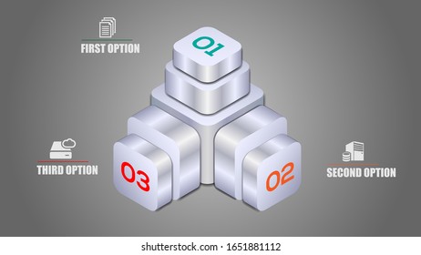 3 Options Infographic Template. 3d staircase step option style infographic design. Can be used for business presentation or web banner.  Can edit your own texts in the infographic. Vector ES10