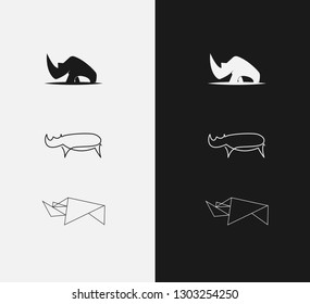 3 options of rhino for logos silhouette black and white icons (vector) 