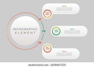 Elemento Infográfico de 3 Opções ou Etapas com Estilo de Gradiente para apresentações, relatórios e Web