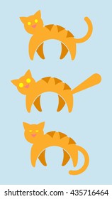 3 Orange Striped Cat Vector Icons. Alert Cat, Scaredy Cat, Sleepy Cat