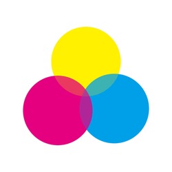 3 overlapping circles on white background. Simple CMY color round shapes good for infographic, diversity or coexist concept. Vivid color ver.