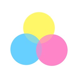 3 overlapping circles on white background. Simple pale tone CMY color round shapes good for infographic, diversity or coexist concept. Pastel color ver.
