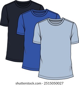 3 Pack de camisetas de hombre regular fit, cuello redondeado, manga corta, azul marino, azul y azul claro