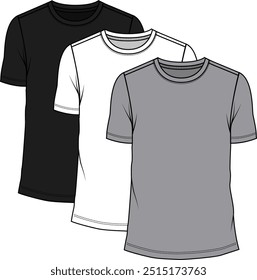 3 Pack hombres camisetas de ajuste regular, cuello redondeado, mangas cortas, negro, blanco, gris claro