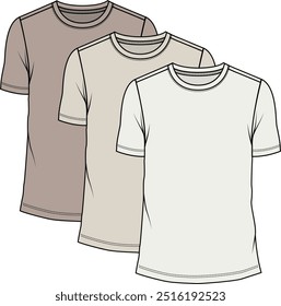 3 Pack men regular fit t-shirts, rounded neck, short sleeves, beige tints