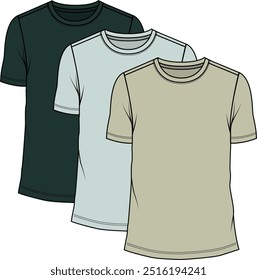 3 Pack men regular fit t-shirts, rounded neck, short sleeves, greens