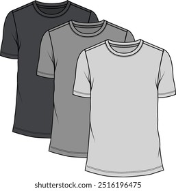 3 Pack men regular fit t-shirts, rounded neck, short sleeves, greys