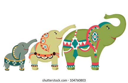 3 painted  elephant.vector illustration